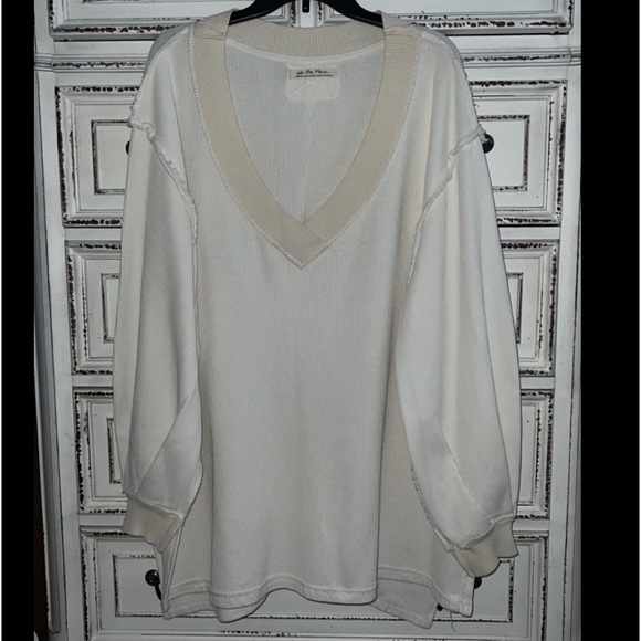 New 🤍 Free People oversized ivory waffle pullover size M - Picture 2 of 16